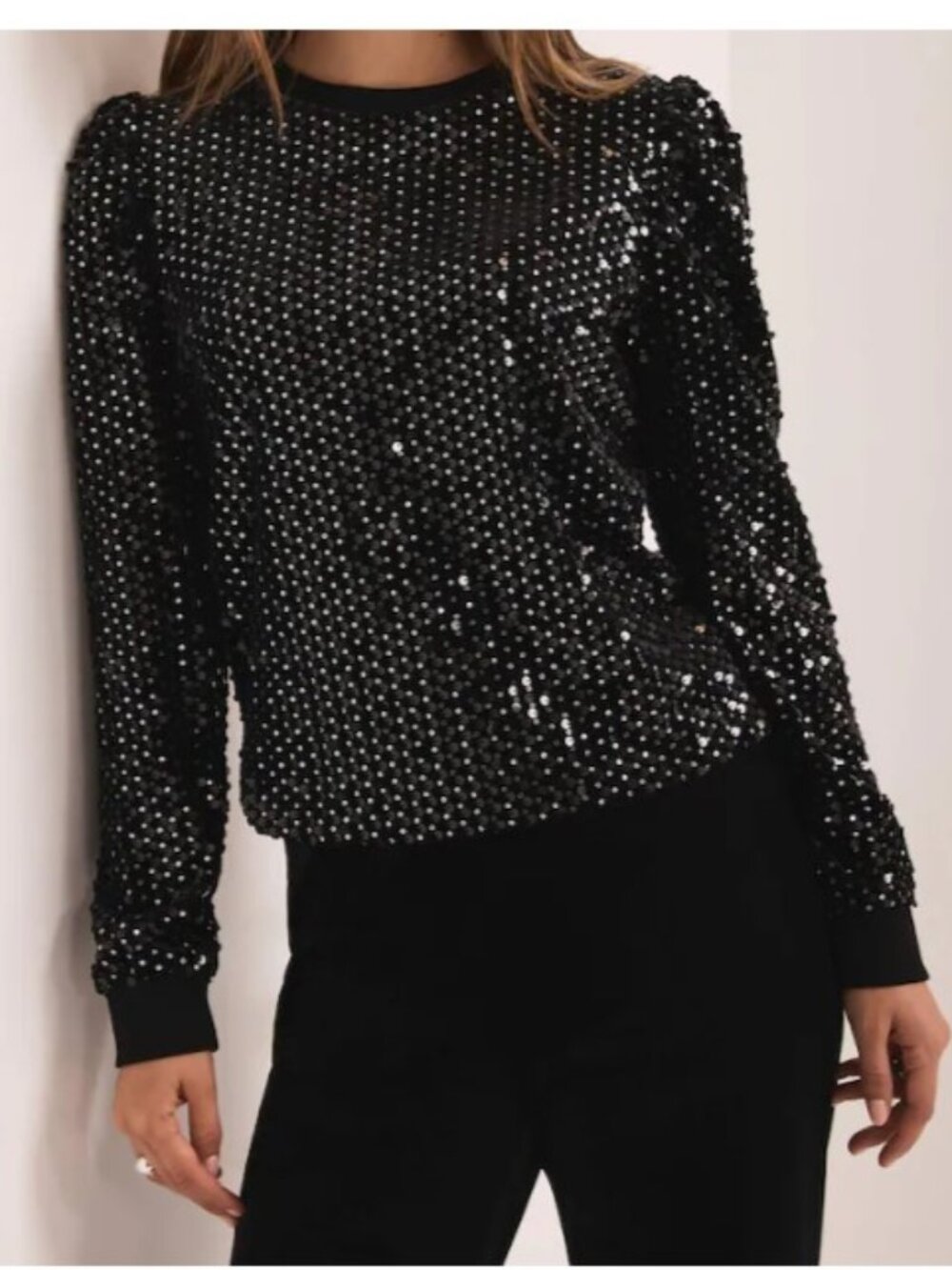 Black velvet sweatshirt with sequins - Size Large
